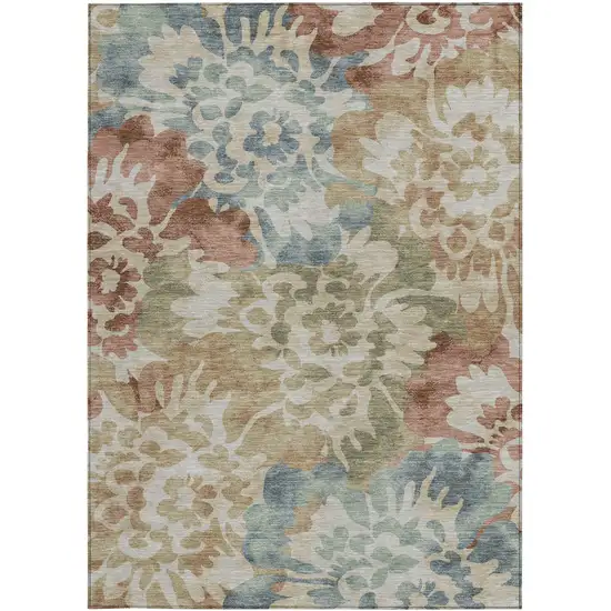 Rust And Beige Floral Washable Indoor Outdoor Area Rug Photo 4