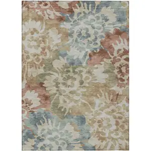 Photo of Rust And Beige Floral Washable Indoor Outdoor Area Rug