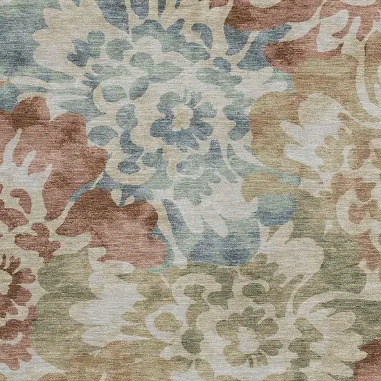 Rust And Beige Floral Washable Indoor Outdoor Area Rug Photo 3
