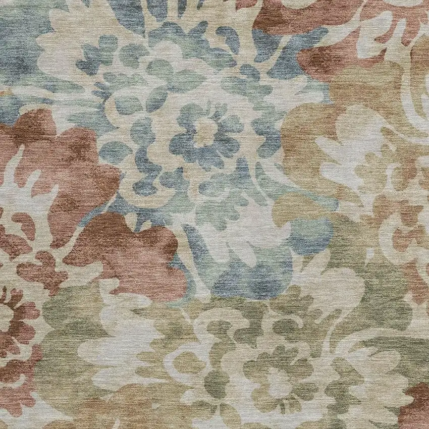 Rust And Beige Floral Washable Indoor Outdoor Area Rug Photo 3