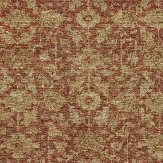 Rust And Beige Floral Washable Indoor Outdoor Area Rug Photo 2