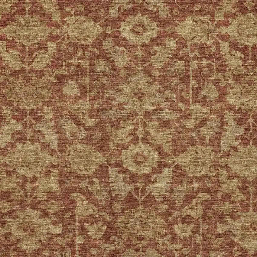 Rust And Beige Floral Washable Indoor Outdoor Area Rug Photo 2