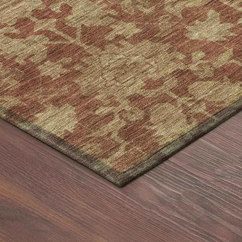 Rust And Beige Floral Washable Indoor Outdoor Area Rug Photo 9