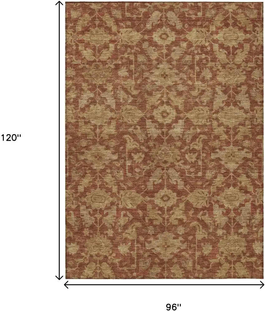 Rust And Beige Floral Washable Indoor Outdoor Area Rug Photo 3