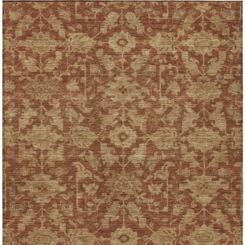 Rust And Beige Floral Washable Indoor Outdoor Area Rug Photo 3