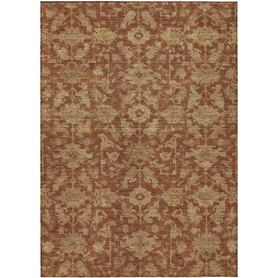 Rust And Beige Floral Washable Indoor Outdoor Area Rug Photo 1