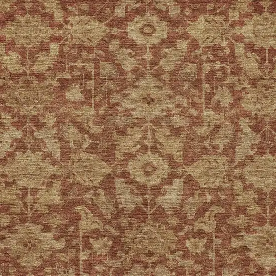 Rust And Beige Floral Washable Indoor Outdoor Area Rug Photo 2