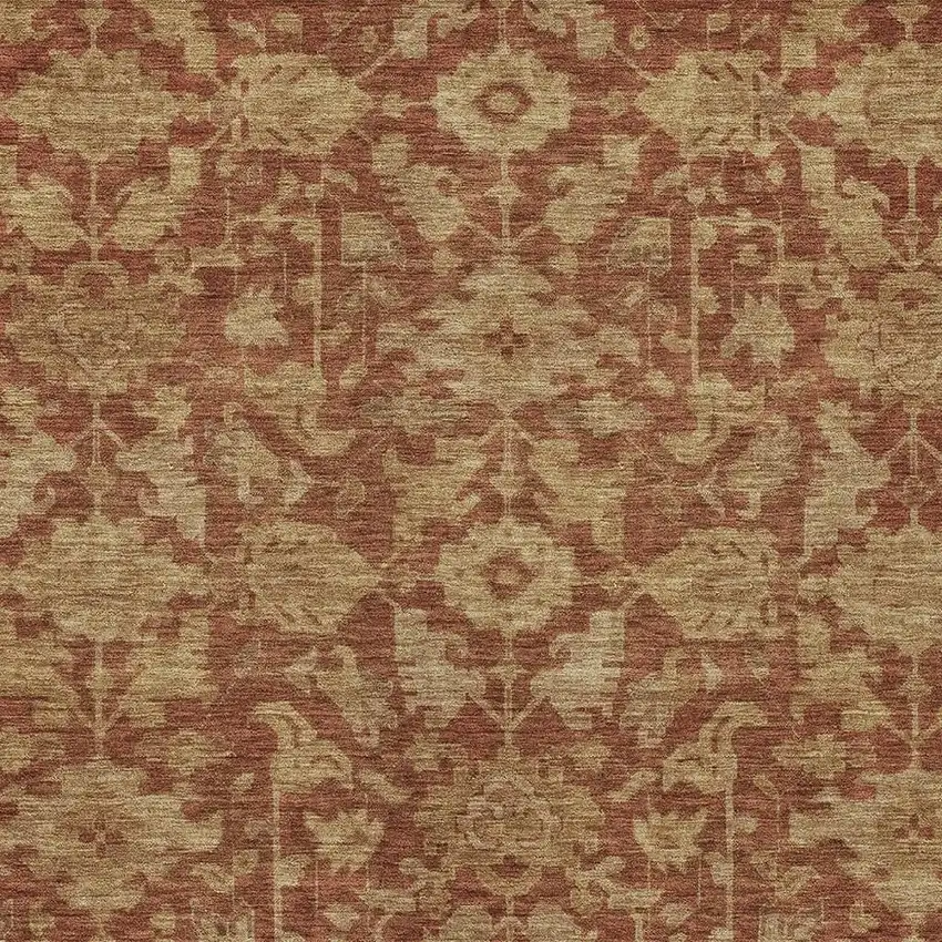 Rust And Beige Floral Washable Indoor Outdoor Area Rug Photo 2