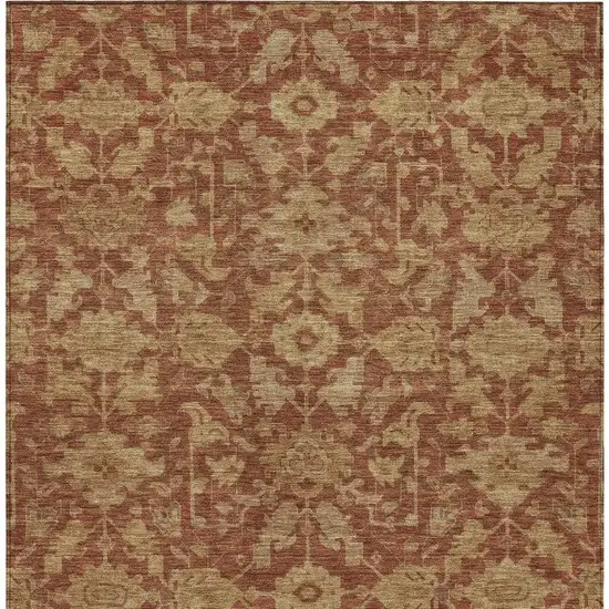 Rust And Beige Floral Washable Indoor Outdoor Area Rug Photo 3