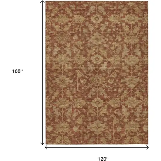 Rust And Beige Floral Washable Indoor Outdoor Area Rug Photo 3
