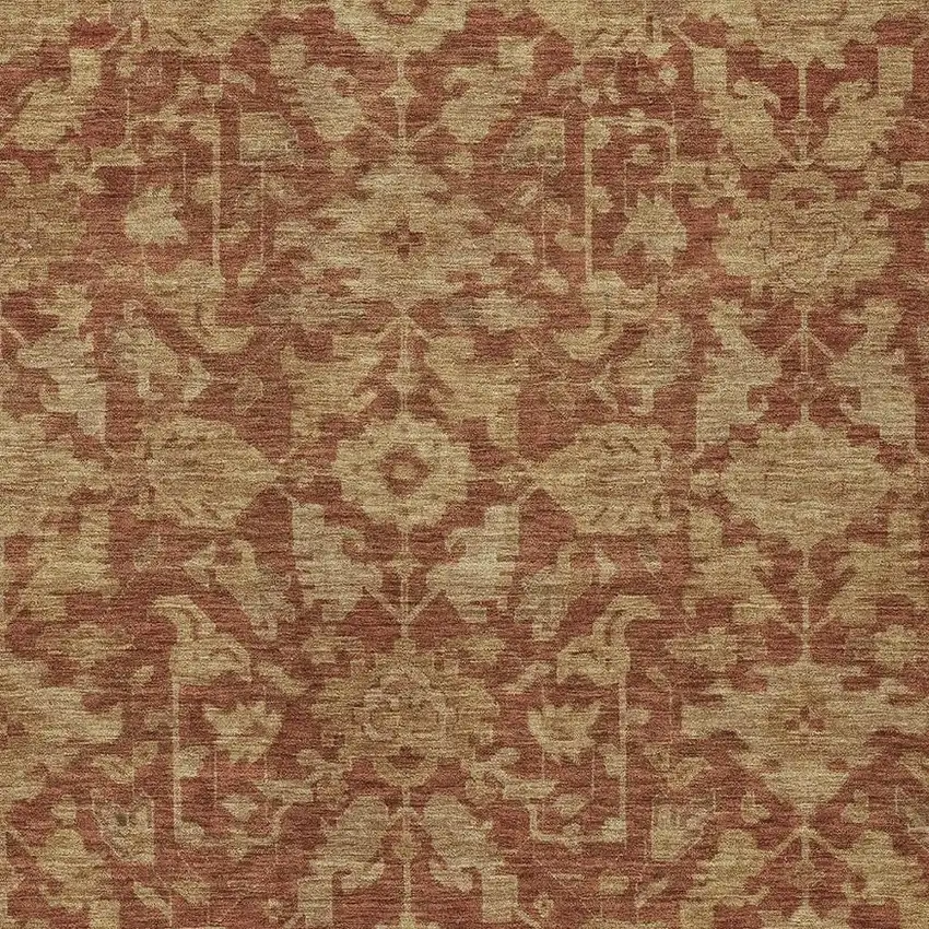 Rust And Beige Floral Washable Indoor Outdoor Area Rug Photo 2