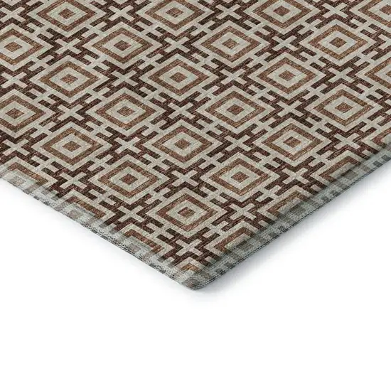 Rust And Beige Geometric Washable Area Rug With UV Protection Photo 7