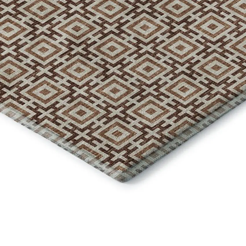 Rust And Beige Geometric Washable Area Rug With UV Protection Photo 7