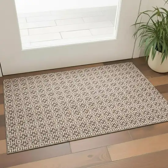Rust And Beige Geometric Washable Area Rug With UV Protection Photo 1