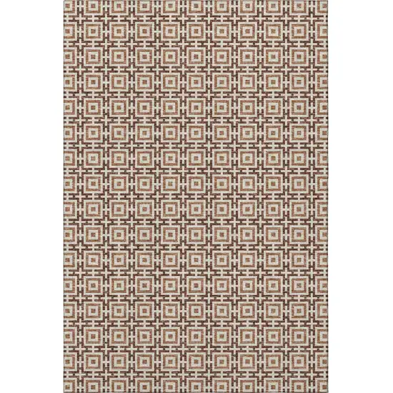 Rust And Beige Geometric Washable Area Rug With UV Protection Photo 4