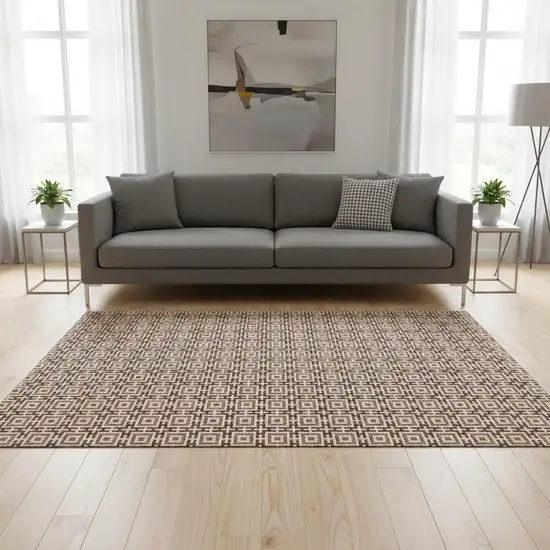 Rust And Beige Geometric Washable Area Rug With UV Protection Photo 1