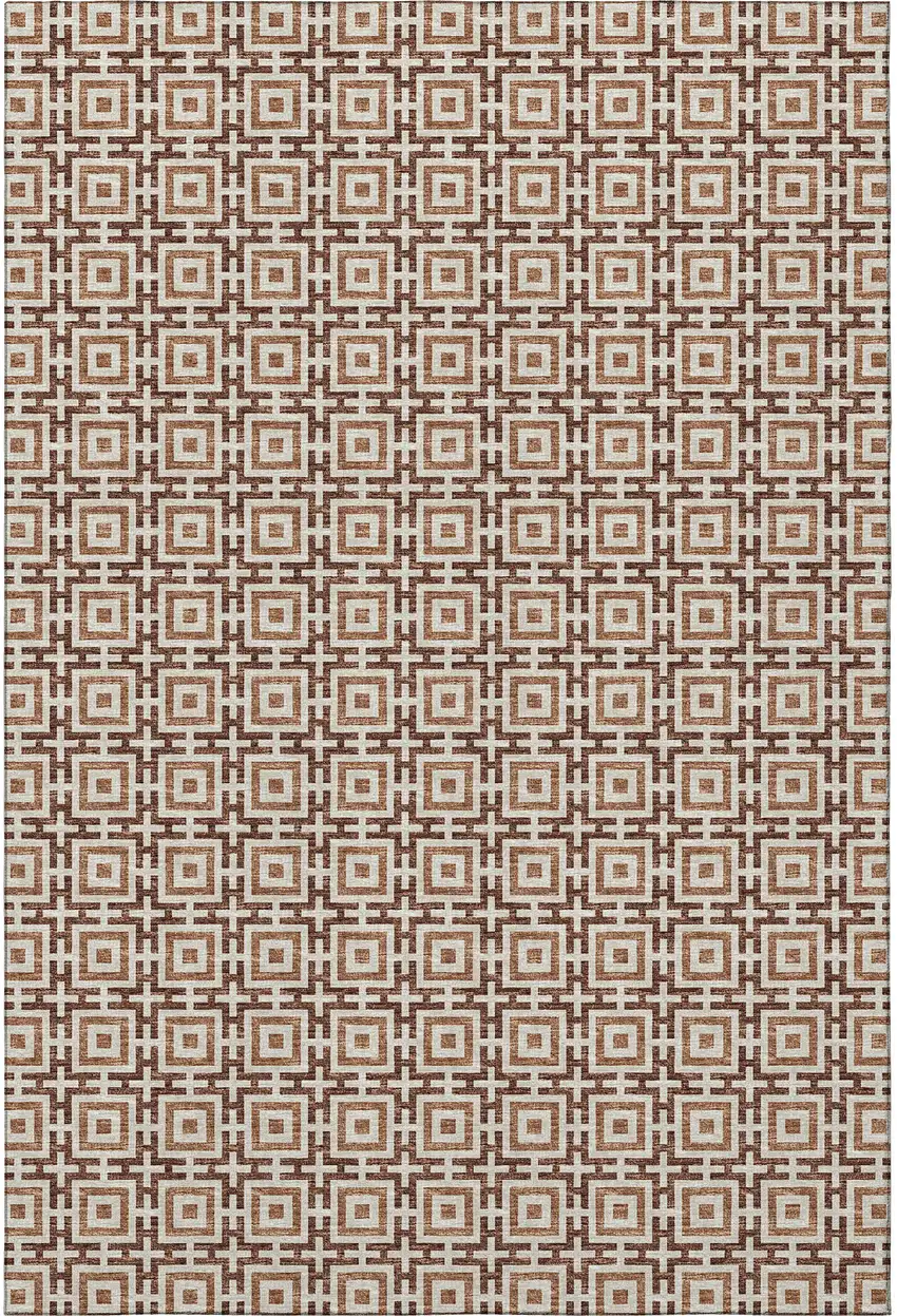 Rust And Beige Geometric Washable Area Rug With UV Protection Photo 4