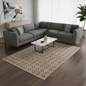 Photo of Rust And Beige Geometric Washable Area Rug With UV Protection