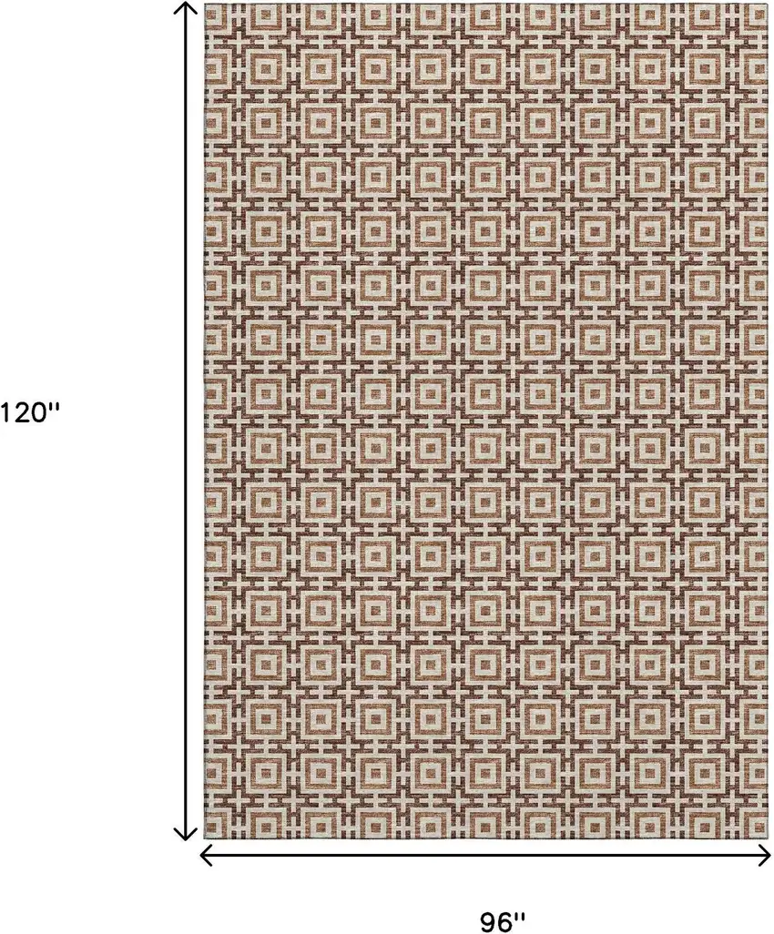 Rust And Beige Geometric Washable Area Rug With UV Protection Photo 3