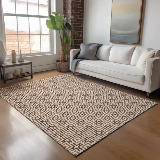 Rust And Beige Geometric Washable Area Rug With UV Protection Photo 5