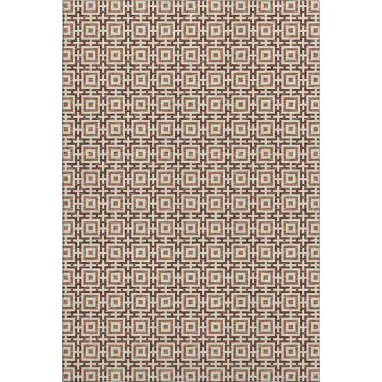 Rust And Beige Geometric Washable Area Rug With UV Protection Photo 2