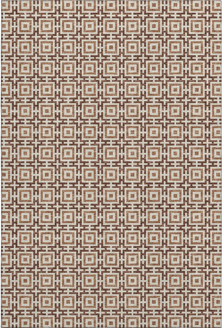 Rust And Beige Geometric Washable Area Rug With UV Protection Photo 2