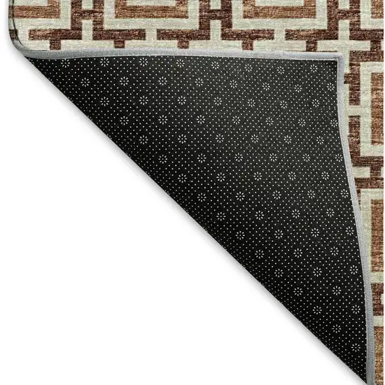 Rust And Beige Geometric Washable Area Rug With UV Protection Photo 6