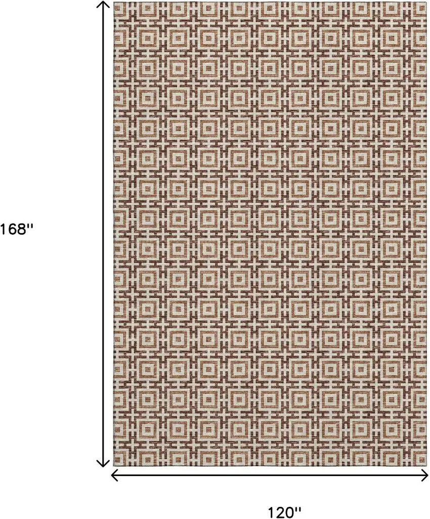 Rust And Beige Geometric Washable Area Rug With UV Protection Photo 3