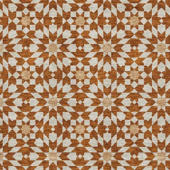Rust And Beige Geometric Washable Area Rug With UV Protection Photo 3