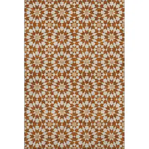 Photo of Rust And Beige Geometric Washable Area Rug With UV Protection