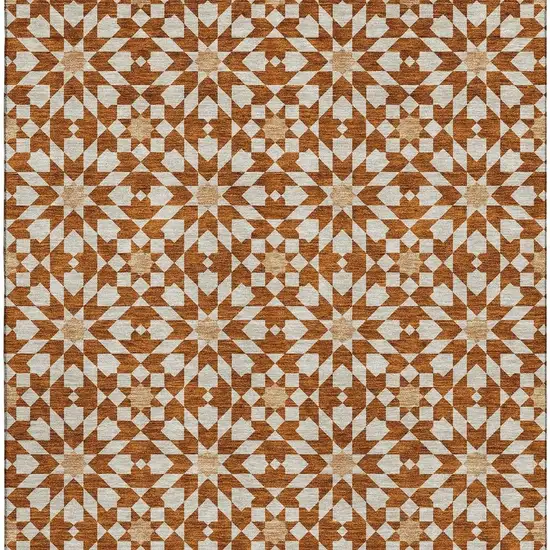 Rust And Beige Geometric Washable Area Rug With UV Protection Photo 3