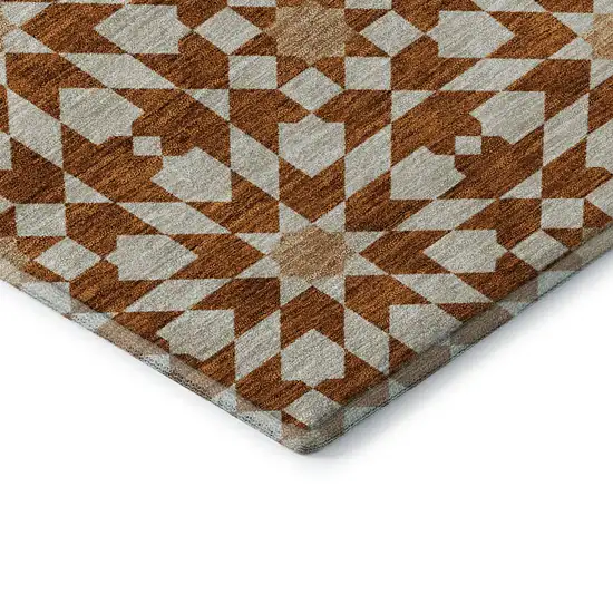 Rust And Beige Geometric Washable Area Rug With UV Protection Photo 8