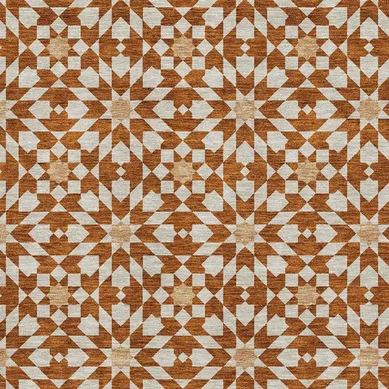 Rust And Beige Geometric Washable Area Rug With UV Protection Photo 3