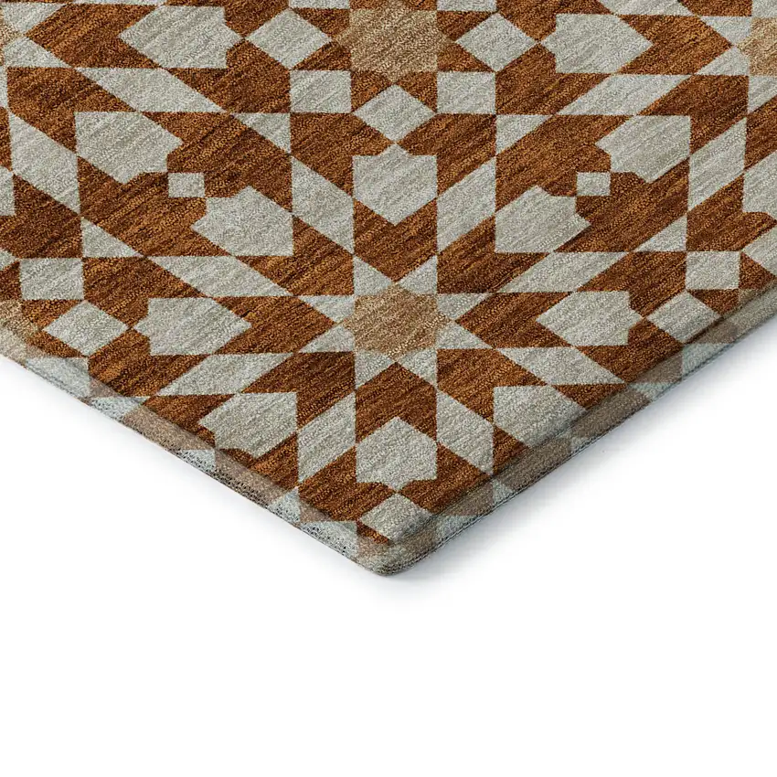 Rust And Beige Geometric Washable Area Rug With UV Protection Photo 8
