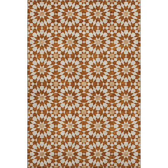 Rust And Beige Geometric Washable Area Rug With UV Protection Photo 1
