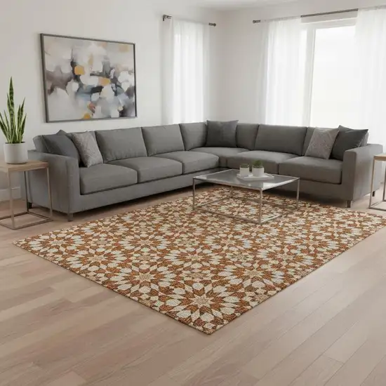 Rust And Beige Geometric Washable Area Rug With UV Protection Photo 2