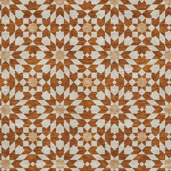 Rust And Beige Geometric Washable Area Rug With UV Protection Photo 3