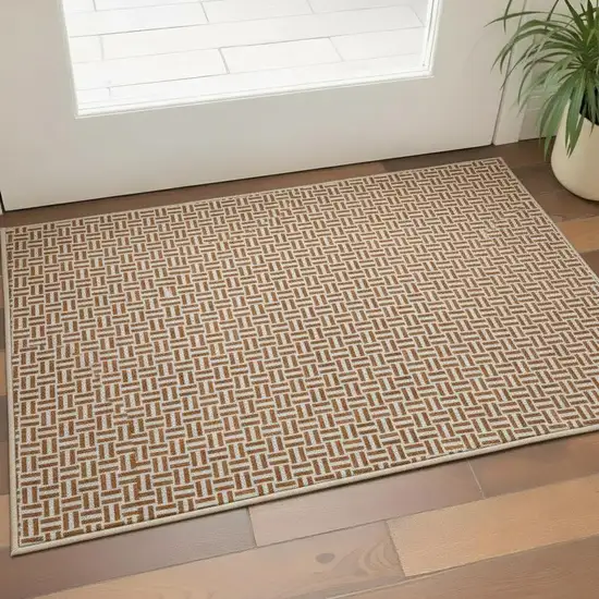Rust And Beige Geometric Washable Area Rug With UV Protection Photo 2