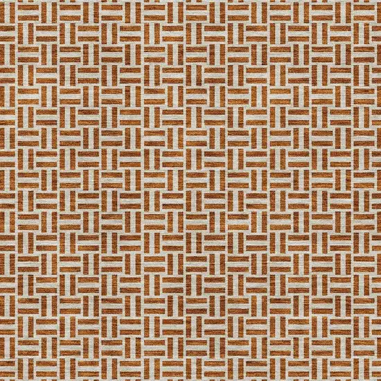 Rust And Beige Geometric Washable Area Rug With UV Protection Photo 3