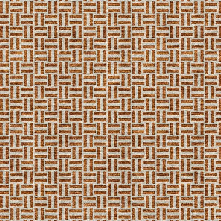 Rust And Beige Geometric Washable Area Rug With UV Protection Photo 3
