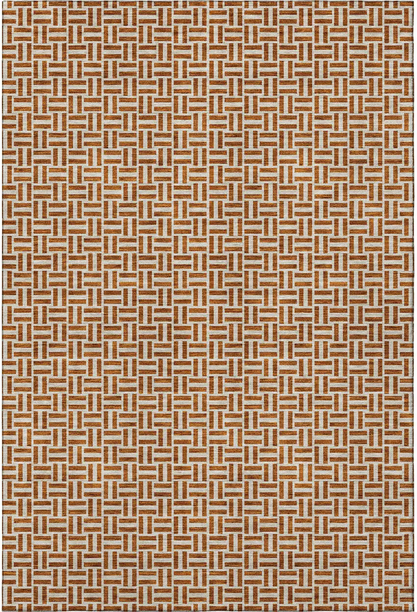 Rust And Beige Geometric Washable Area Rug With UV Protection Photo 4