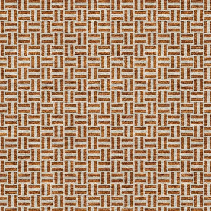 Rust And Beige Geometric Washable Area Rug With UV Protection Photo 3