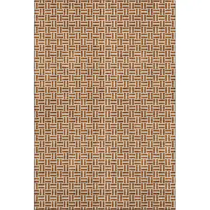 Photo of Rust And Beige Geometric Washable Area Rug With UV Protection
