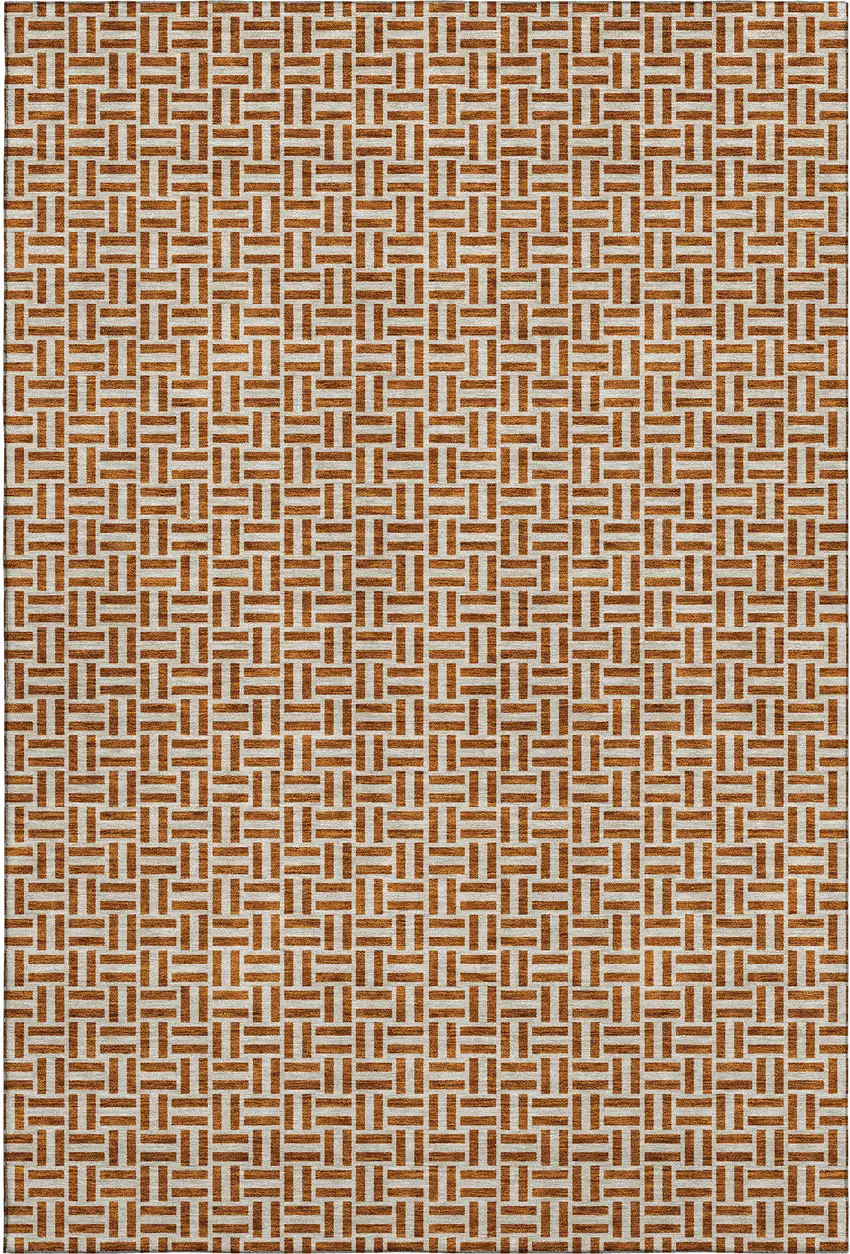 Rust And Beige Geometric Washable Area Rug With UV Protection Photo 1