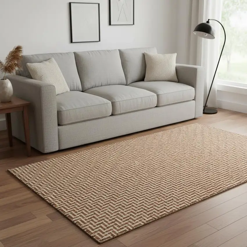 Rust And Beige Geometric Washable Area Rug With UV Protection Photo 2