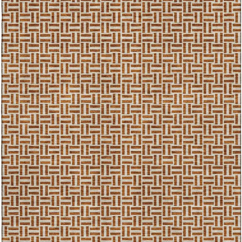 Rust And Beige Geometric Washable Area Rug With UV Protection Photo 3