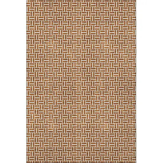 Rust And Beige Geometric Washable Area Rug With UV Protection Photo 4