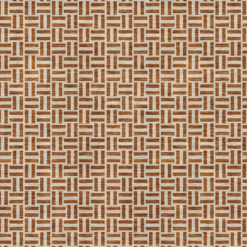 Rust And Beige Geometric Washable Area Rug With UV Protection Photo 3