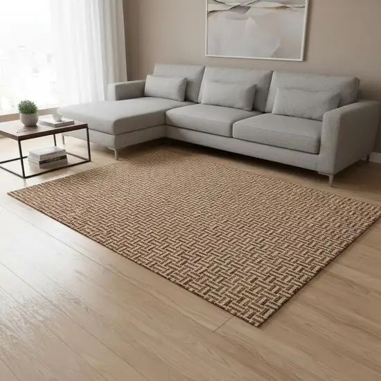 Rust And Beige Geometric Washable Area Rug With UV Protection Photo 2