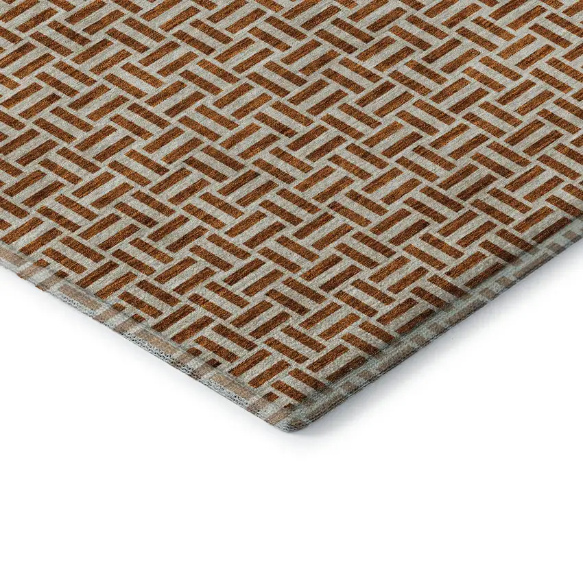 Rust And Beige Geometric Washable Area Rug With UV Protection Photo 8
